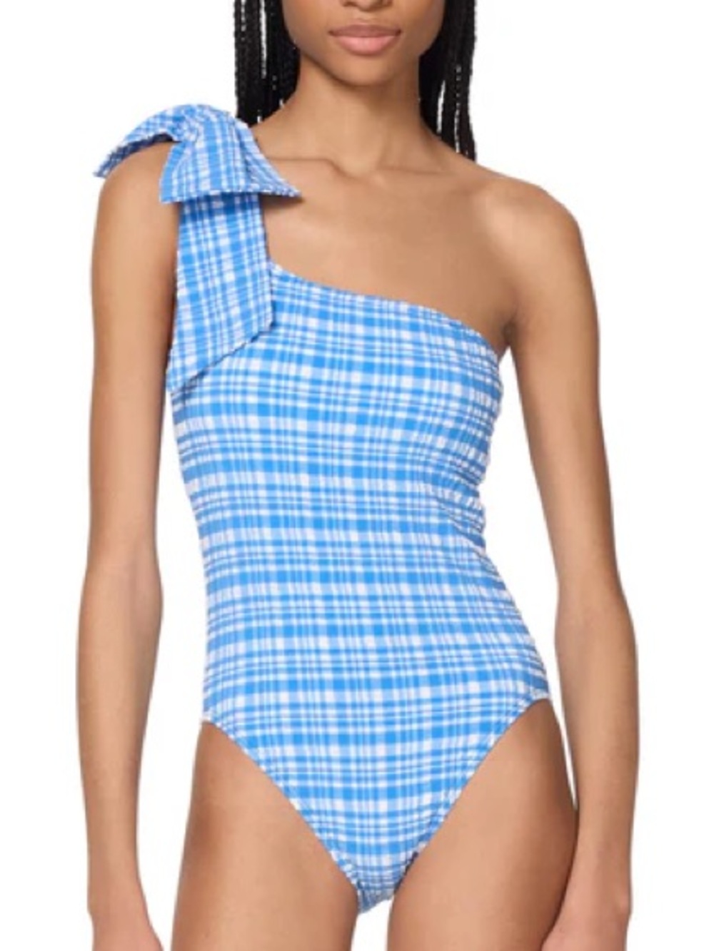 Kate Spade New York Blue Gingham Plaid Bow Shoulder One Piece Size Small